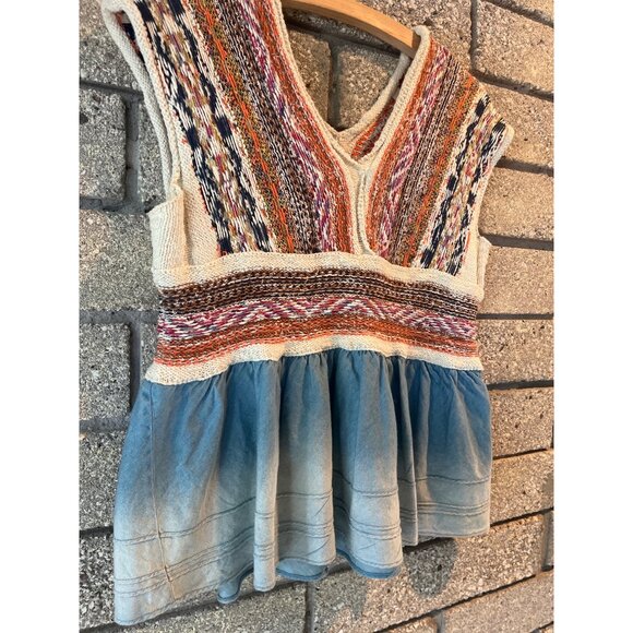 Pilcro XS Hand-Knit Multi-Color Top With Blue Ombre Hem - Picture 3 of 9